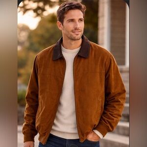 Aberdeen Collection Men’s Classic Tan Bomber Jacket (Large)